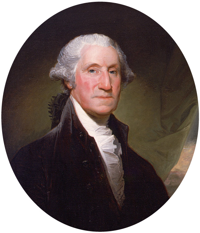President George Washington, painted by artist Gilbert Stuart, 1795. 